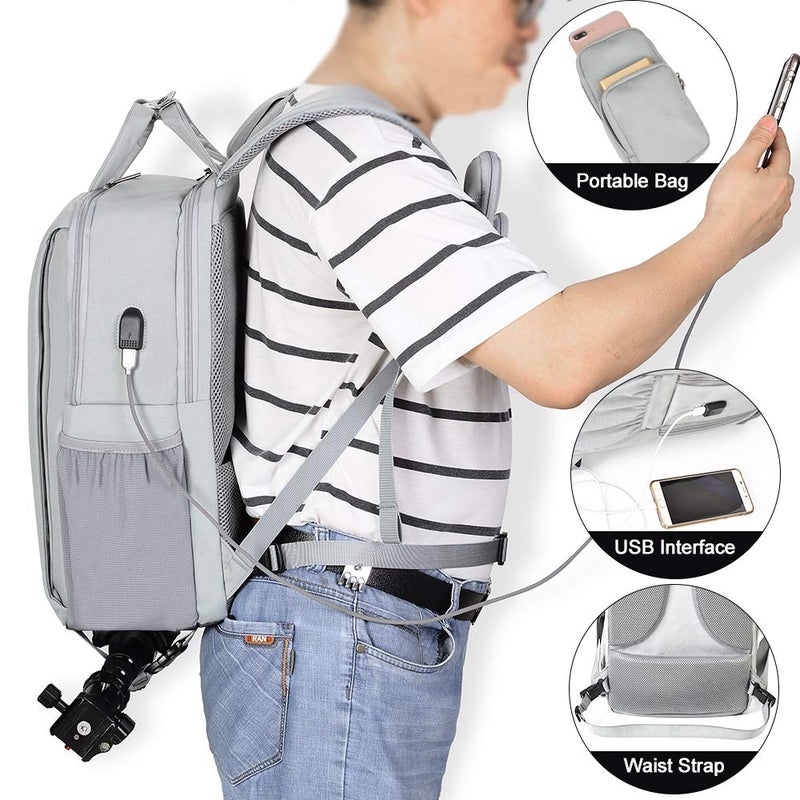 CADeN Camera Backpack w/ 15.6" Laptop Compartment, USB Charge Port, Tripod Holder, Rain Cover Compatible for Sony Canon Nikon - Image 5